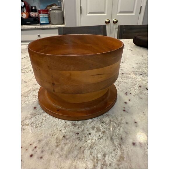 Vintage Roy Kuehn 1961 Handmade Wooden Pedestal Bowl Rare - Picture 3 of 6